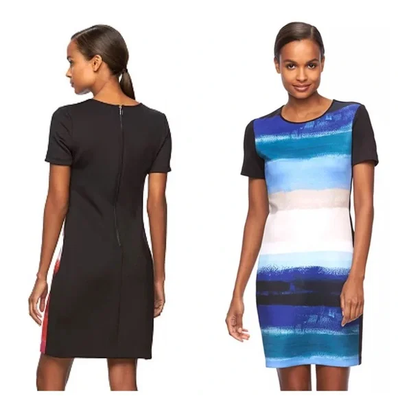 NWT REED by Reed Krakoff Striped Scuba Sheath Dress Ocean Blue - Picture 2 of 8